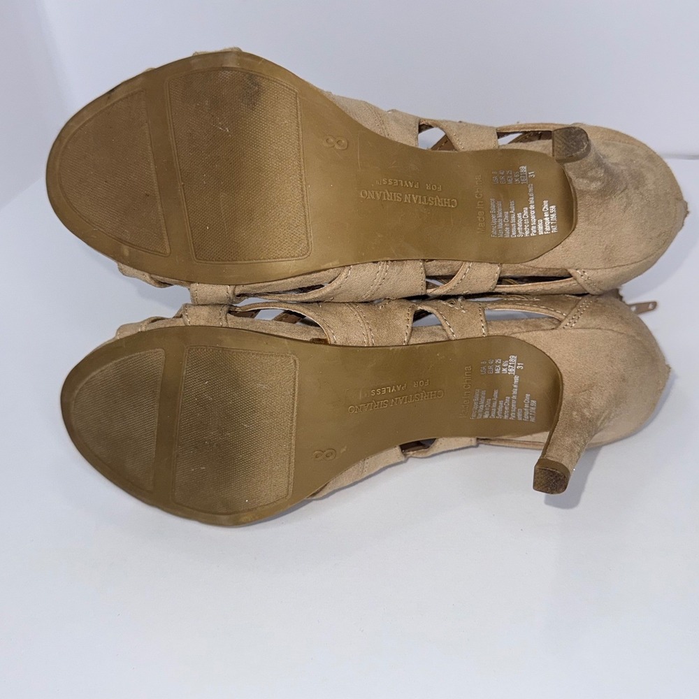 Christian Siriano Stiletto Heel Sandals 8 Tan Caged Lace Up Laser Cut Boho Chic - Picture 10 of 12